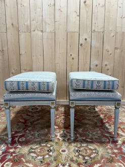 Louis XVI Bänke aus Lackiertem & Vergoldetem Holz, 1970er