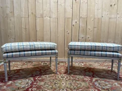 Louis XVI Bänke aus Lackiertem & Vergoldetem Holz, 1970er