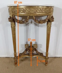 Louis XVI Mid-Moon Konsole aus Marmor und vergoldetem Holz, 19. Jh