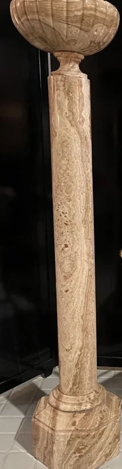 Louis XVI Stil Biege Marmor Vase & Säule, 1800er