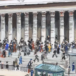 Lucien Génin, Paris La Bourse, 1930er, Gouache auf Papier, gerahmt