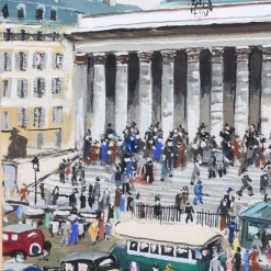 Lucien Génin, Paris La Bourse, 1930er, Gouache auf Papier, gerahmt