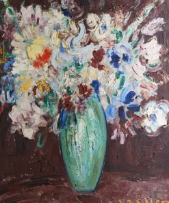Lucien Roudier Detto Eller, Flowers in a Vase, 1920er, Ölgemälde auf Leinwand, gerahmt