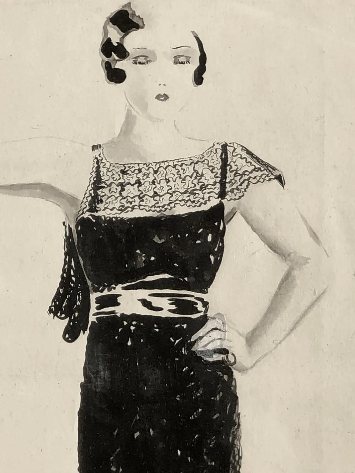 Lucy Croffin, Art Deco Fashion Artwork, 1932, Tusche oder Aquarell auf Papier, gerahmt