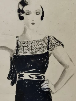 Lucy Croffin, Art Deco Fashion Artwork, 1932, Tusche oder Aquarell auf Papier, gerahmt