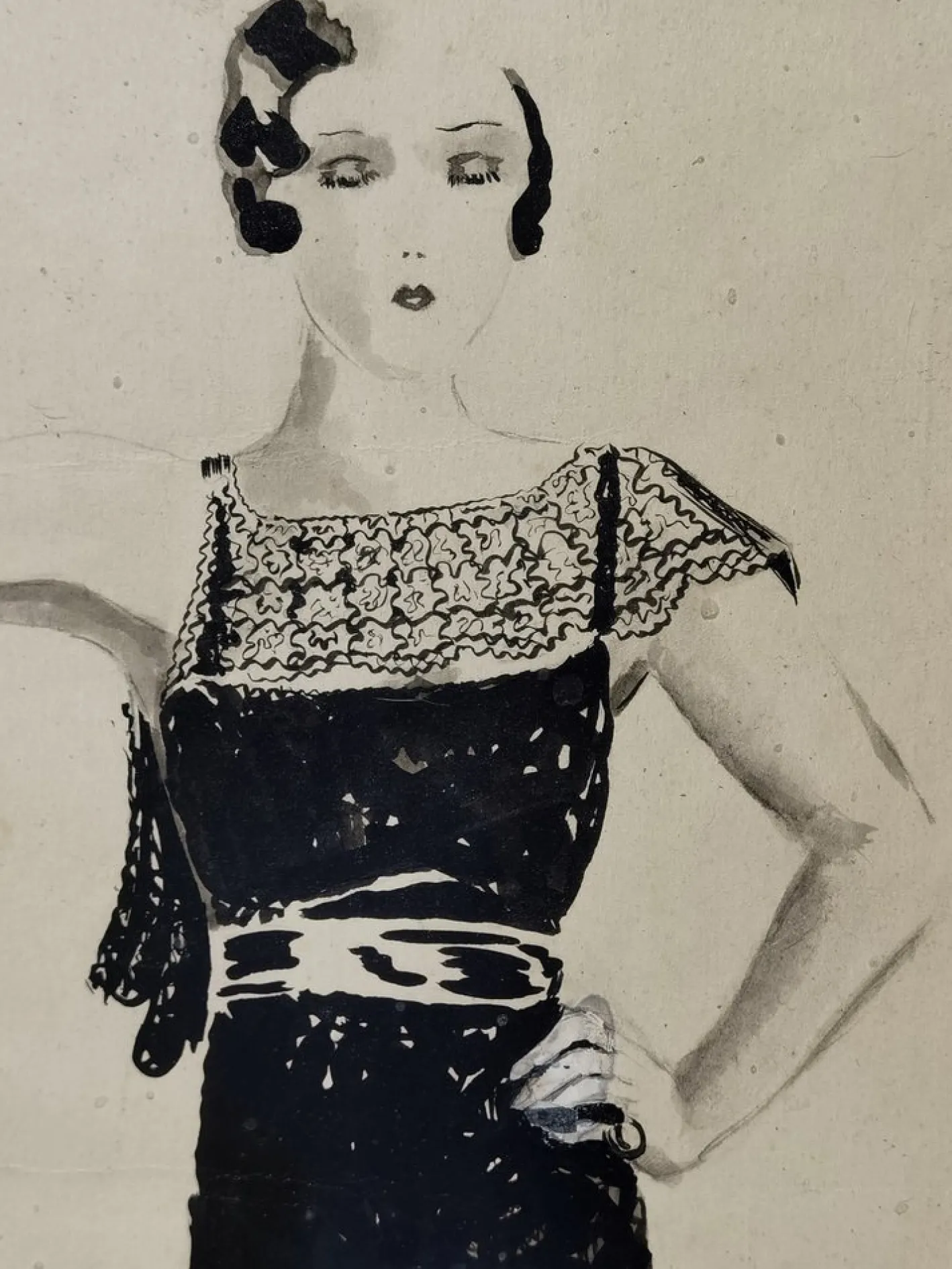Lucy Croffin, Art Deco Fashion Artwork, 1932, Tusche oder Aquarell auf Papier, gerahmt