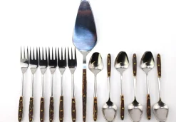 Maßgefertigte 6 Kaffeelöffel, 6 Kuchengabeln und 1 Kuchenschaufel von Helmut Alder für Amboss, 1963, 13er Set