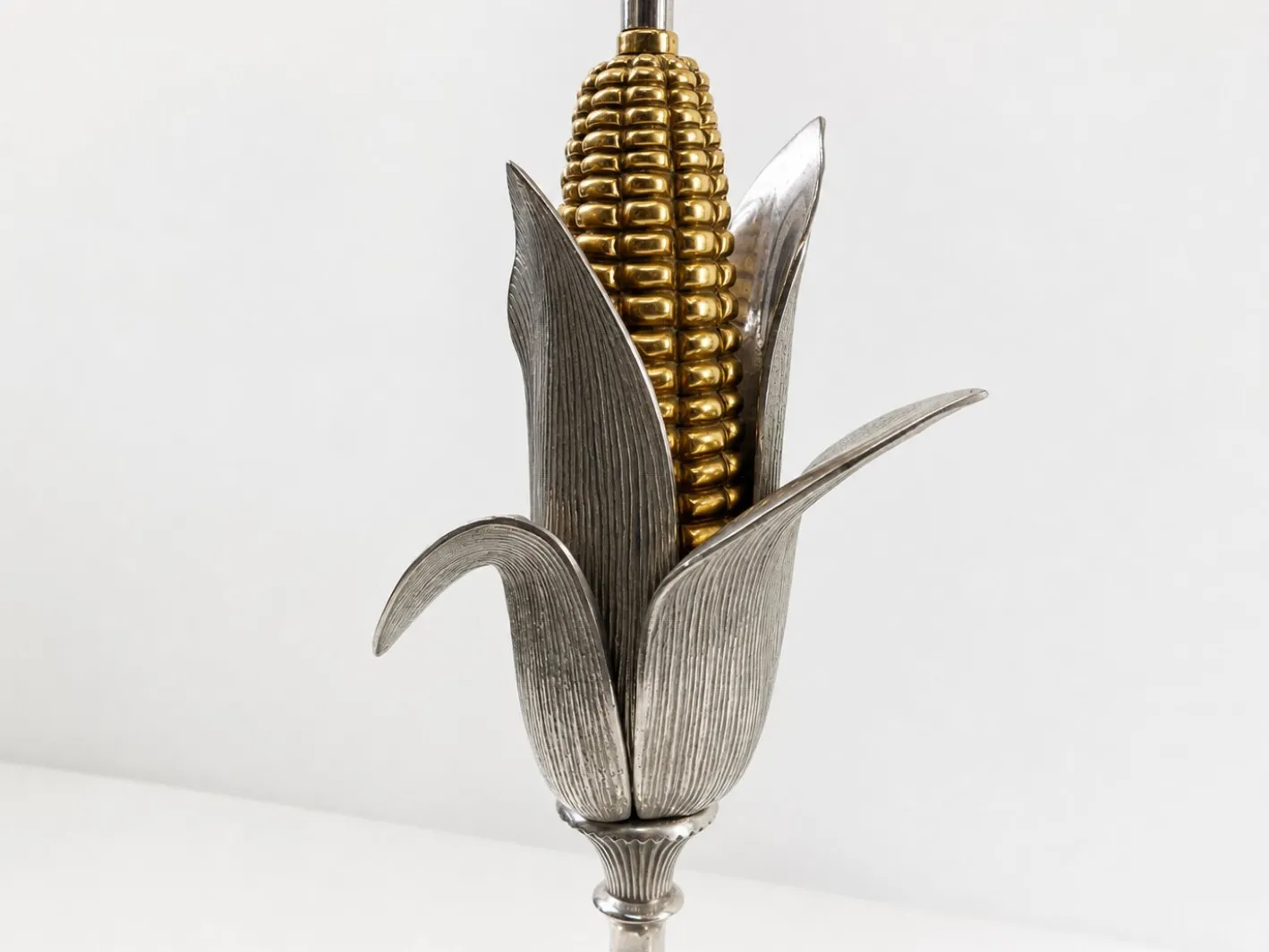 Maiskolben Lampe aus Versilberter und Vergoldeter Bronze von Maison Charles, France, 1970