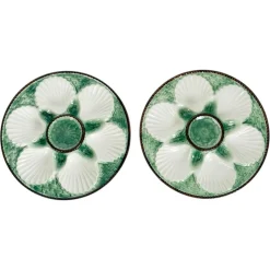 Majolica Austernteller, Frankreich, 1920er, 2er Set