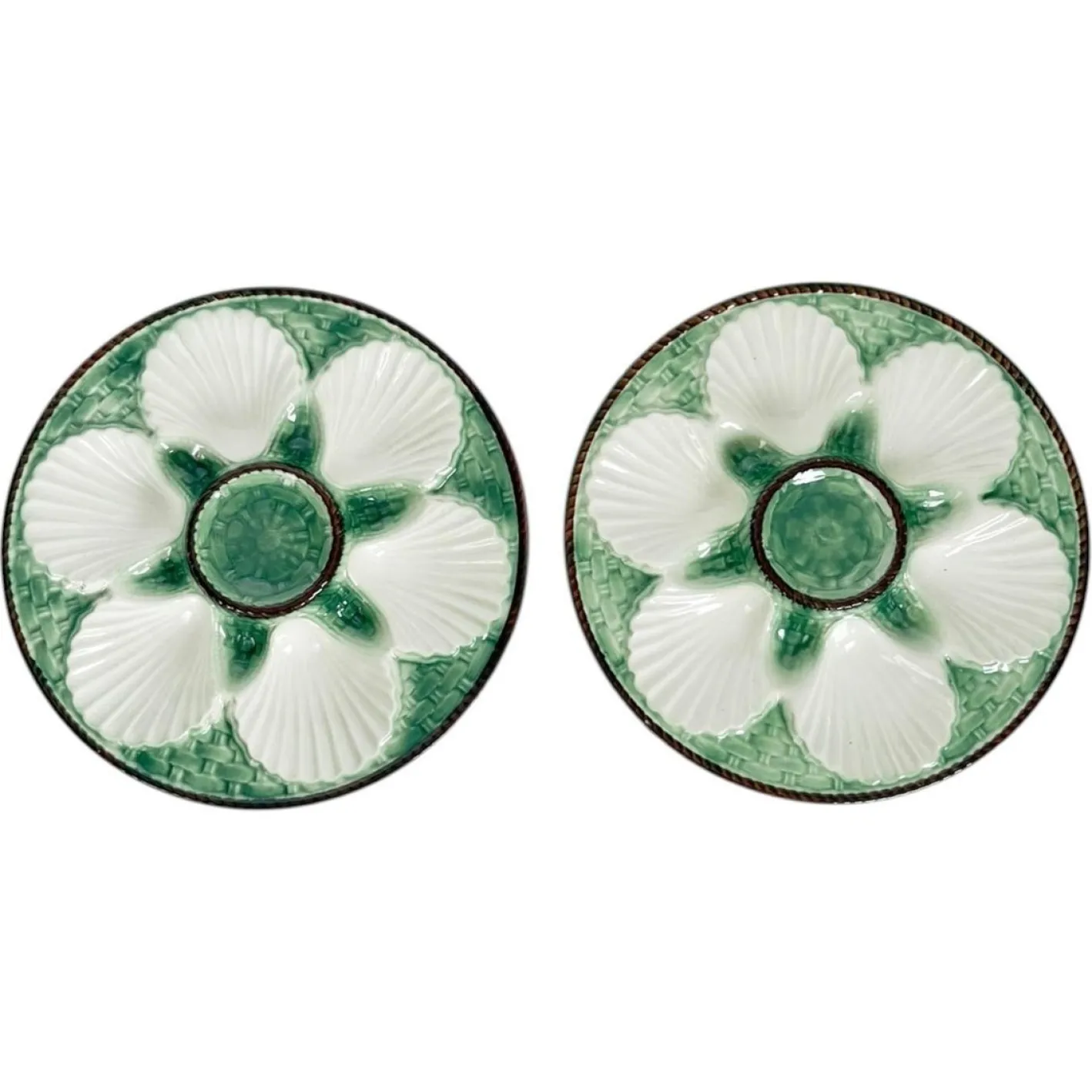 Majolica Austernteller, Frankreich, 1920er, 2er Set