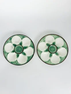 Majolica Austernteller, Frankreich, 1920er, 2er Set