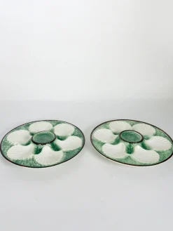 Majolica Austernteller, Frankreich, 1920er, 2er Set