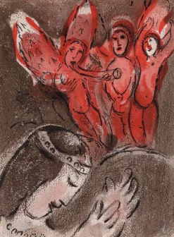 Marc Chagall, Sara et les Anges (Sarah and the Angels), Akt, 1960, Original Lithographie