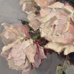 Maurice Alfred Decamps, Art Deco Stilleben mit Vase mit weißen Rosen, 1920er-1940er, Öl auf Leinwand