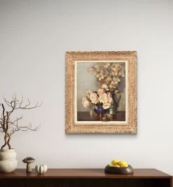 Maurice Alfred Decamps, Art Deco Stilleben mit Vase mit weißen Rosen, 1920er-1940er, Öl auf Leinwand