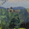 Max Kahrer, Landschaft Stift Klosterneuburg, 1919, Ölgemälde, gerahmt