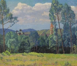 Max Kahrer, Landschaft Stift Klosterneuburg, 1919, Ölgemälde, gerahmt