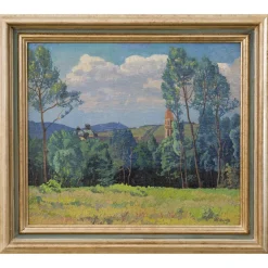Max Kahrer, Landschaft Stift Klosterneuburg, 1919, Ölgemälde, gerahmt