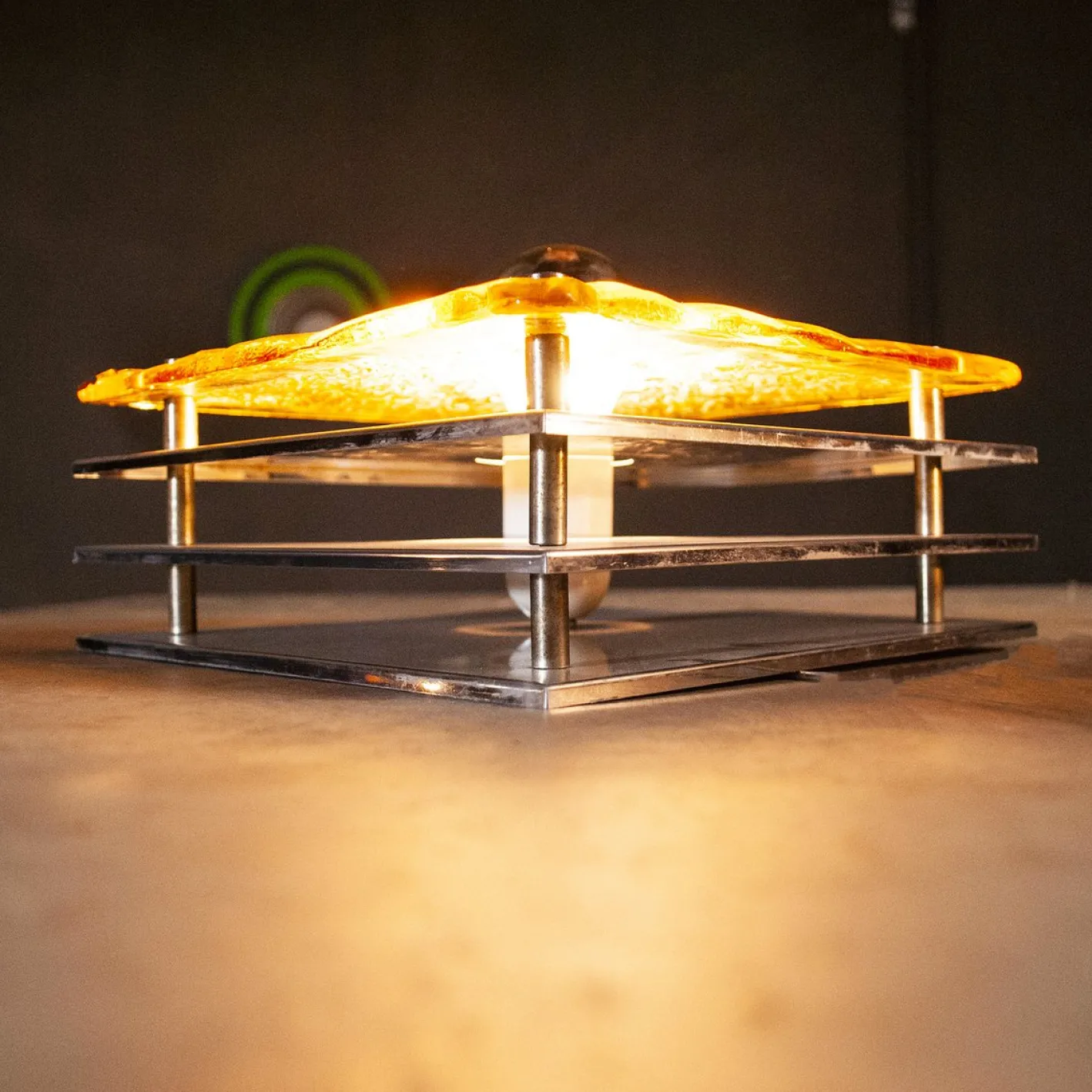 Mazzega Stil Wandlampe aus Stahl und Bernstein, 1970er, 2er Set