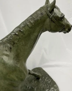 M. de Mathelin, Pferd zu Fuß in Bronze mit grüner Patina, 1900er
