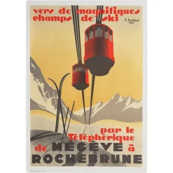 Megève to Rochebrune Seilbahn Werbeposter von René Michaud, 1991