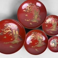 Meiji Periode Sakazuki Maki-e 蒔絵 Lackwaren, Japan, 1890er, 5er Set