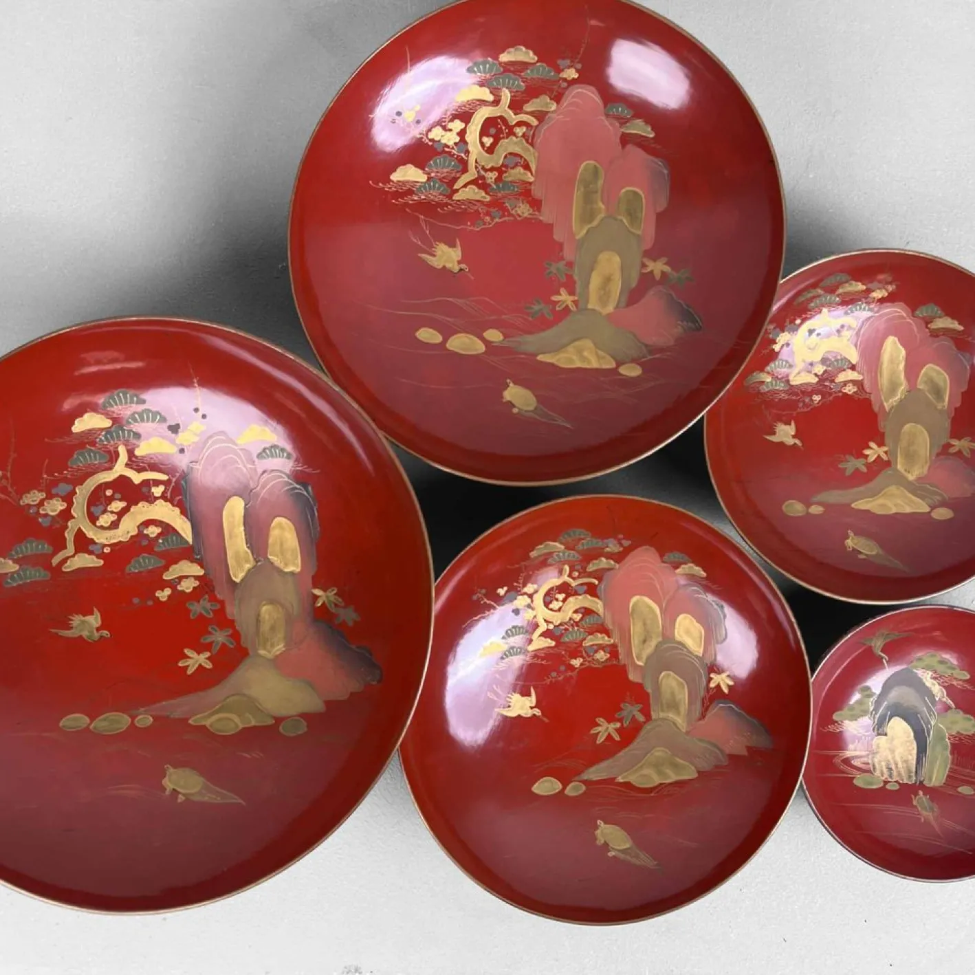 Meiji Periode Sakazuki Maki-e 蒔絵 Lackwaren, Japan, 1890er, 5er Set