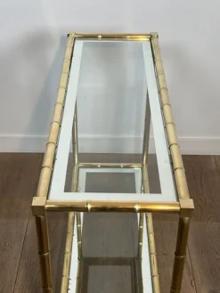 Messing Konsolentisch mit Bambusimitat im Stil von Jacques Adnet, 1970