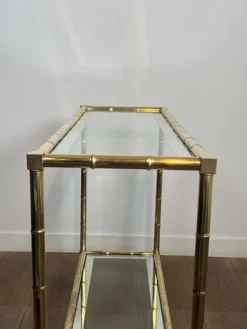 Messing Konsolentisch mit Bambusimitat im Stil von Jacques Adnet, 1970
