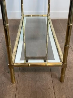 Messing Konsolentisch mit Bambusimitat im Stil von Jacques Adnet, 1970