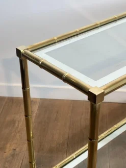 Messing Konsolentisch mit Bambusimitat im Stil von Jacques Adnet, 1970