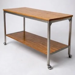 Mid-Century Barwagen aus Nussholz & Chrom