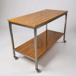 Mid-Century Barwagen aus Nussholz & Chrom