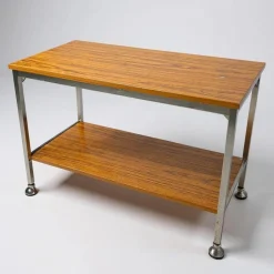 Mid-Century Barwagen aus Nussholz & Chrom