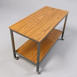 Mid-Century Barwagen aus Nussholz & Chrom