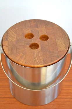 Mid-Century Cylinda Line Eiskübel aus Stahl & Teak von Arne Jacobssen für Stelton, 1960er
