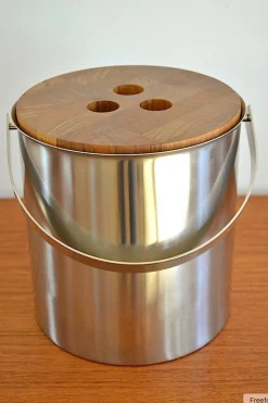 Mid-Century Cylinda Line Eiskübel aus Stahl & Teak von Arne Jacobssen für Stelton, 1960er