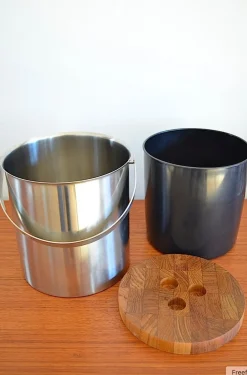 Mid-Century Cylinda Line Eiskübel aus Stahl & Teak von Arne Jacobssen für Stelton, 1960er