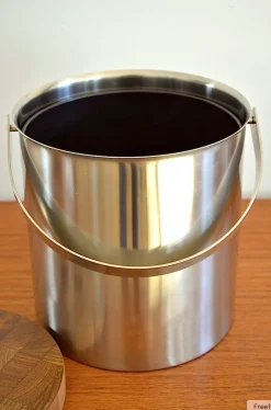 Mid-Century Cylinda Line Eiskübel aus Stahl & Teak von Arne Jacobssen für Stelton, 1960er