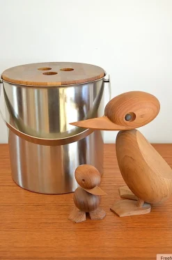 Mid-Century Cylinda Line Eiskübel aus Stahl & Teak von Arne Jacobssen für Stelton, 1960er