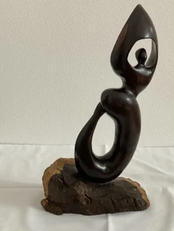 Mid-Century Ebenholz Handbemalte Meerjungfrau Skulptur, 1968