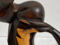 Mid-Century Ebenholz Handbemalte Meerjungfrau Skulptur, 1968