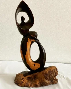 Mid-Century Ebenholz Handbemalte Meerjungfrau Skulptur, 1968