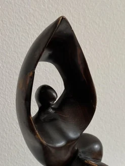 Mid-Century Ebenholz Handbemalte Meerjungfrau Skulptur, 1968