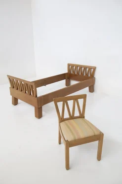 Mid-Century Einzelbett und Stuhl von Ugo Carrà, 1950er, 2er Set