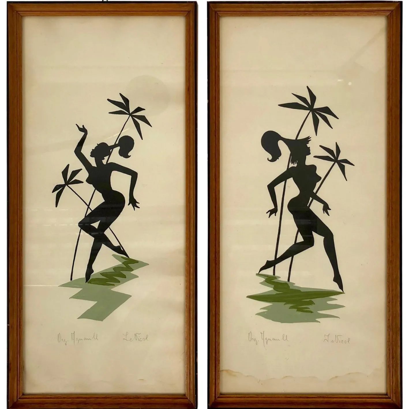Mid-Century Gemälde auf Papier mit Frauen als Amazonen, Österreich, 1950er, 2er Set