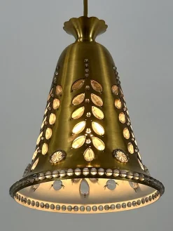 Mid-Century Hängelampe aus Messing & Kristallglas von Oswald Haerdtl für Lobmeyr, Österreich, 1950er