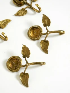Mid-Century Kleiderhaken aus Messing in Rosen-Optik, 1950er, 5er Set