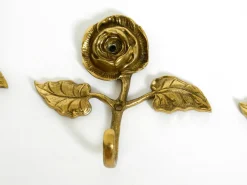 Mid-Century Kleiderhaken aus Messing in Rosen-Optik, 1950er, 5er Set