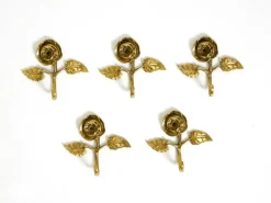 Mid-Century Kleiderhaken aus Messing in Rosen-Optik, 1950er, 5er Set